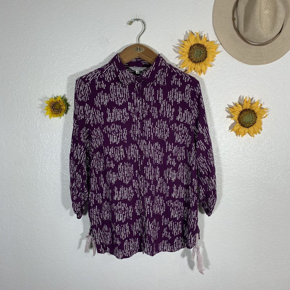 Prescott New York Purple Button Scrunchy Sleeve Blouse Plus Size 1X Women’s - Picture 4 of 11